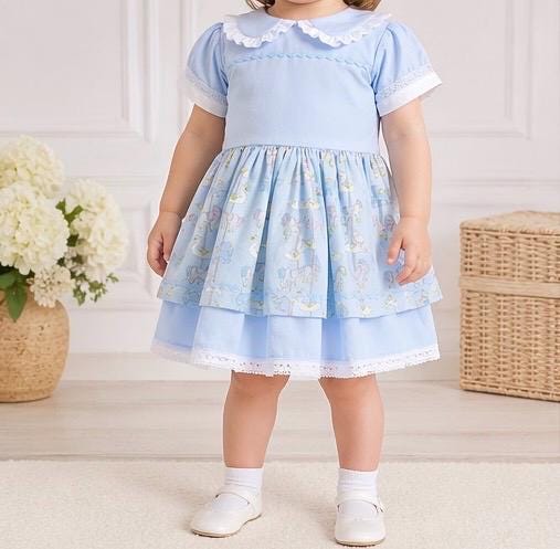 Baby Girl Blue Carousel Dress | Spanish Style Toddler Dress | Summer Party Dress | Traditional Smocked Style | 6–24 Months