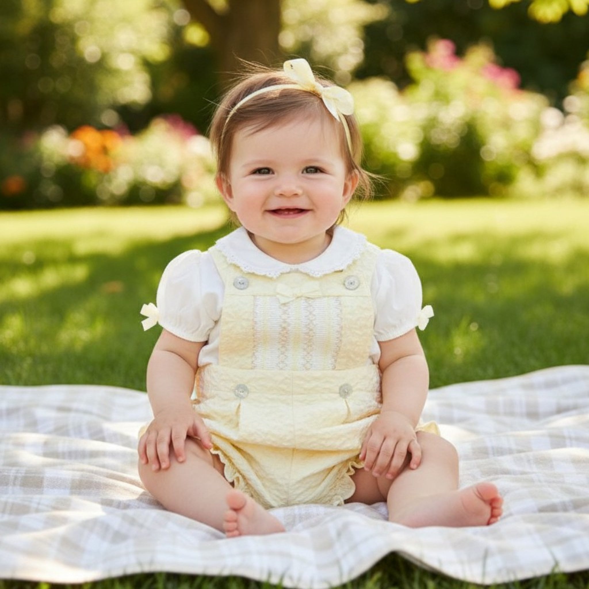Lemon yellow smock romper