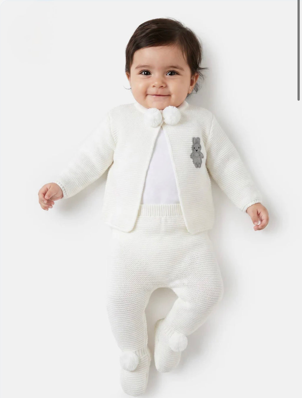 Baby knitted pom pom cardigan and trousers