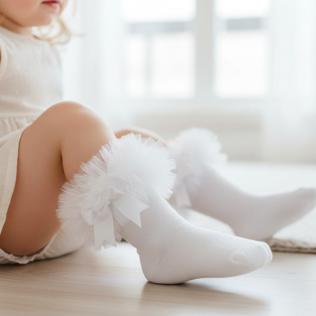 White Tutu Sock With Bow
