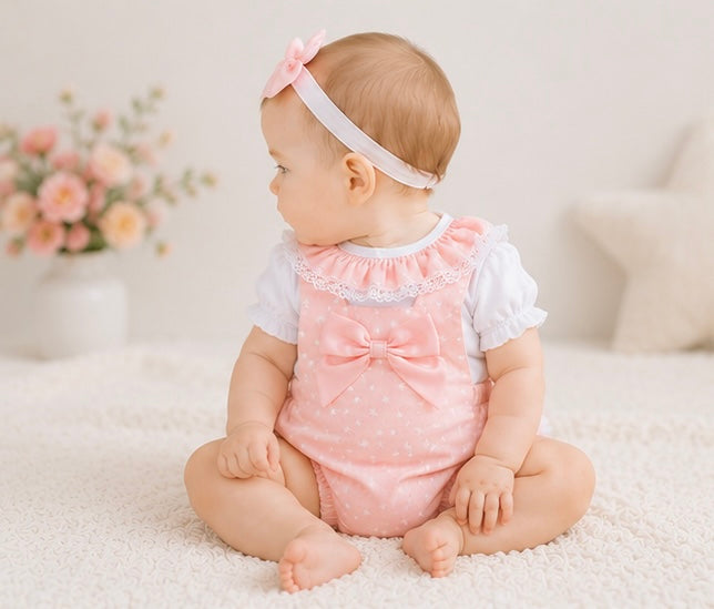 Blush pink spotted romper set