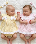 Baby Girl Bow Dress Set with Bloomers , Headband | Pink & Yellow Summer Outfit