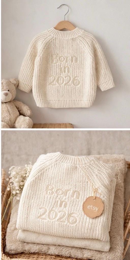 Born in 2026 Baby Cardigan | Neutral Knit Newborn Sweater, Unisex Clothes