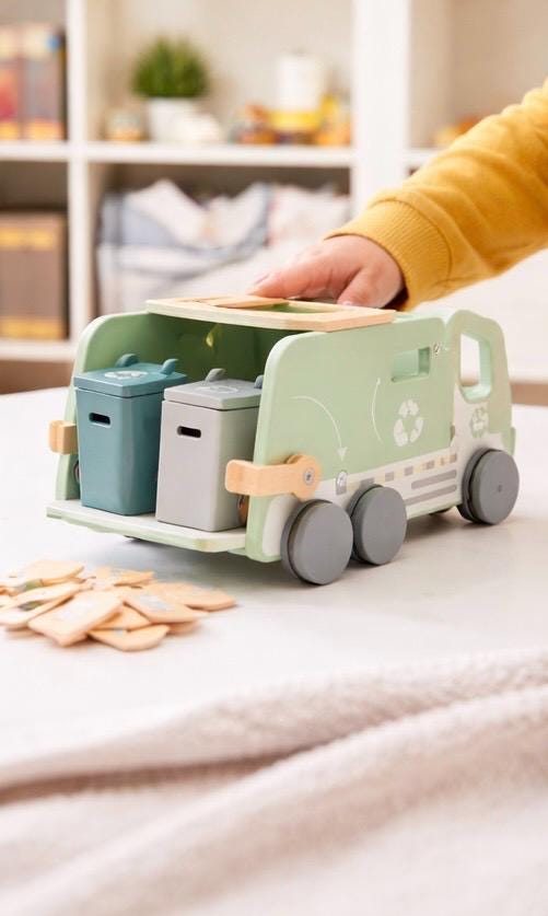 Wooden Recycling Truck Toy – Montessori Sorting Toddler Learning (Sustainable)
