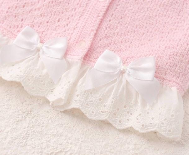 Spanish Style Baby  Knitted Cardigan with Bow Detail – Girls Toddler Button Front Sweater 9-24 months | Boutique Occasion Layer