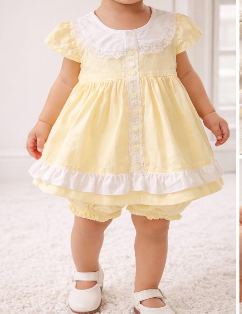 Lemon yellow smock lace and and bow