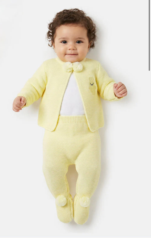 Baby knitted pom pom cardigan and trousers