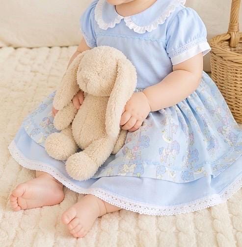 Baby Girl Blue Carousel Dress | Spanish Style Toddler Dress | Summer Party Dress | Traditional Smocked Style | 6–24 Months