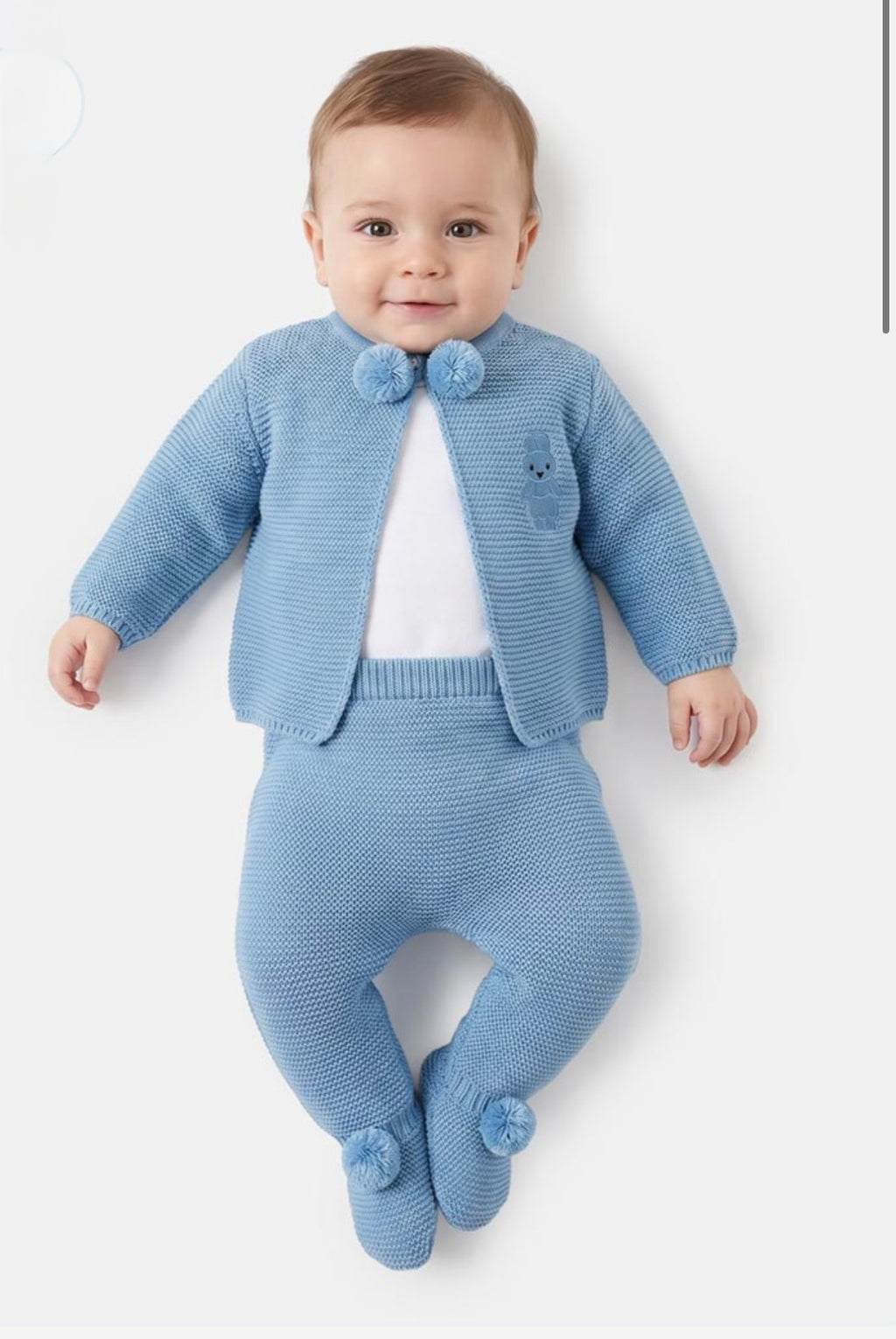 Baby knitted pom pom cardigan and trousers