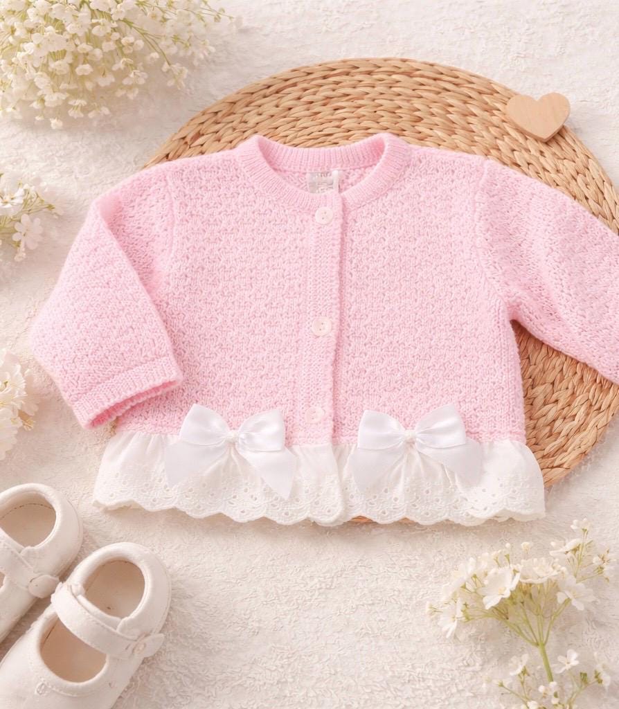 Spanish Style Baby  Knitted Cardigan with Bow Detail – Girls Toddler Button Front Sweater 9-24 months | Boutique Occasion Layer