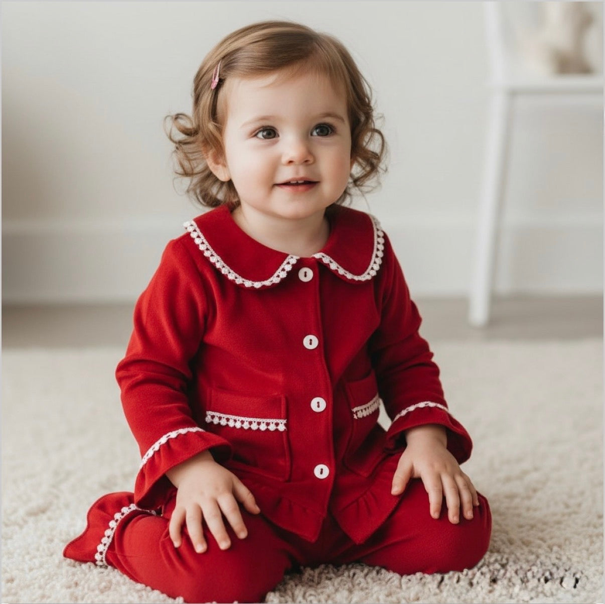 Girls Lace Red Pyjamas