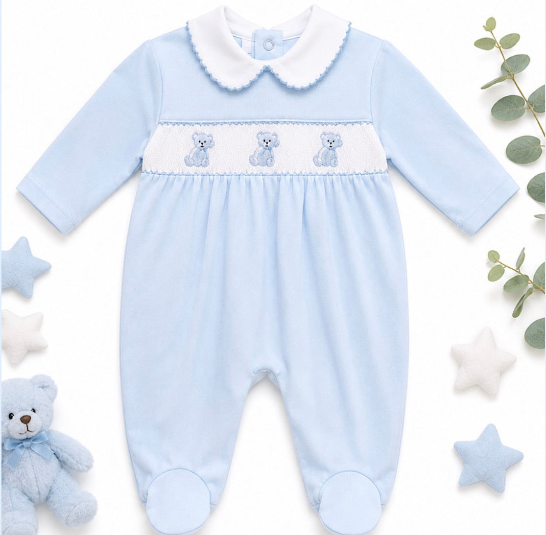 Blue Smock Babygrow