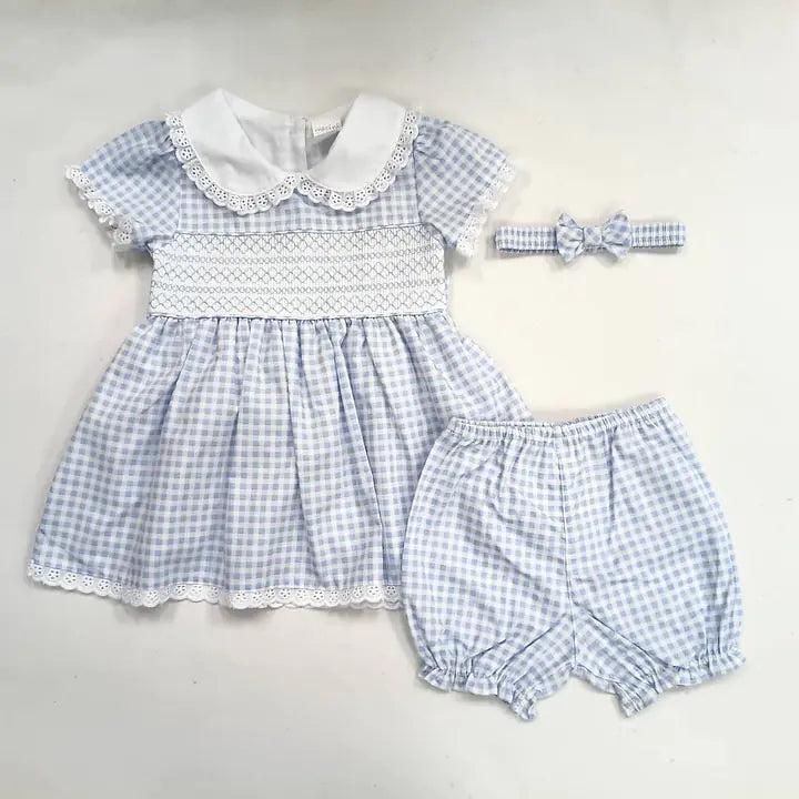 Blue Check Smock Dress Set