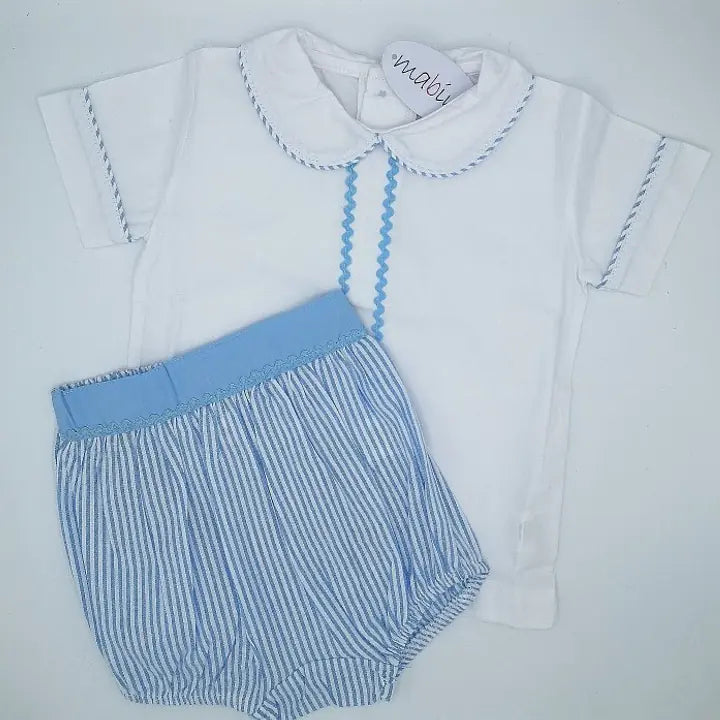 Blue And White Shirt Short Set